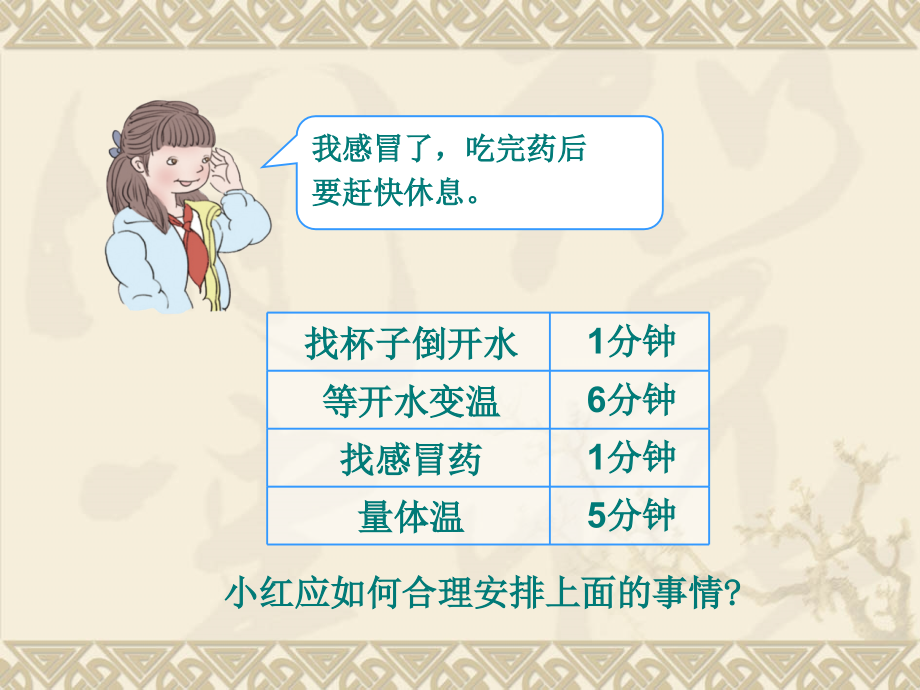 小学人教四年级数学数学广角—沏茶问题练习二.ppt_第2页