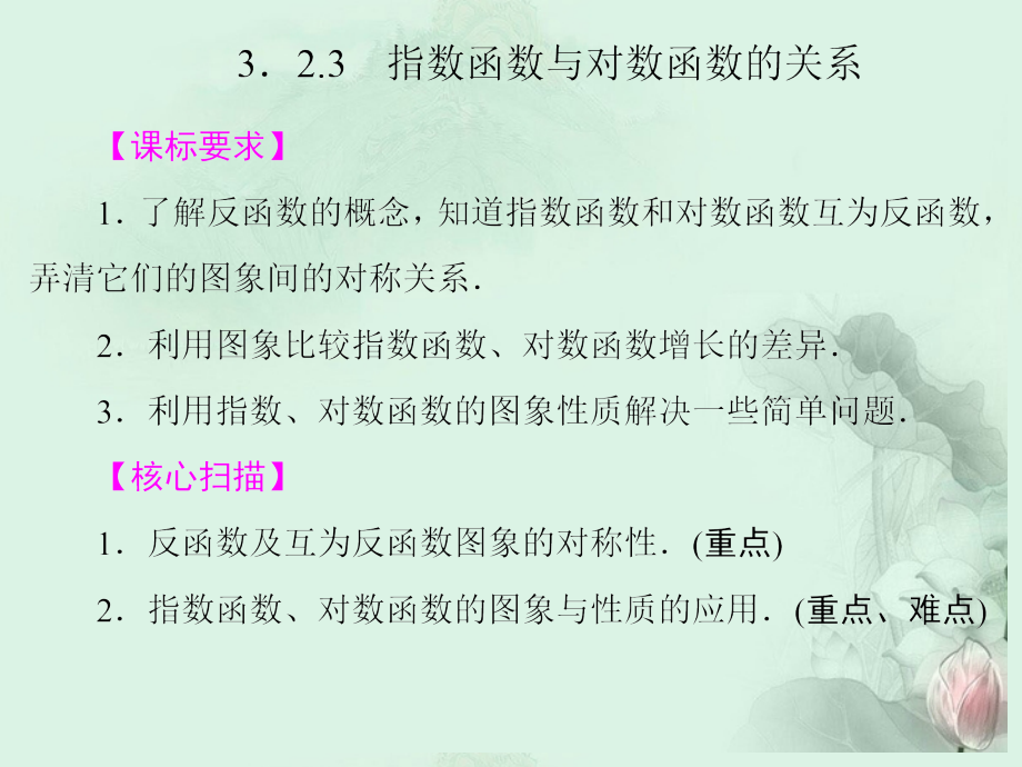 (新课程)高中数学-《3.2.3指数函数与对数函数的关系》课件-新人教B版必修1.ppt_第1页