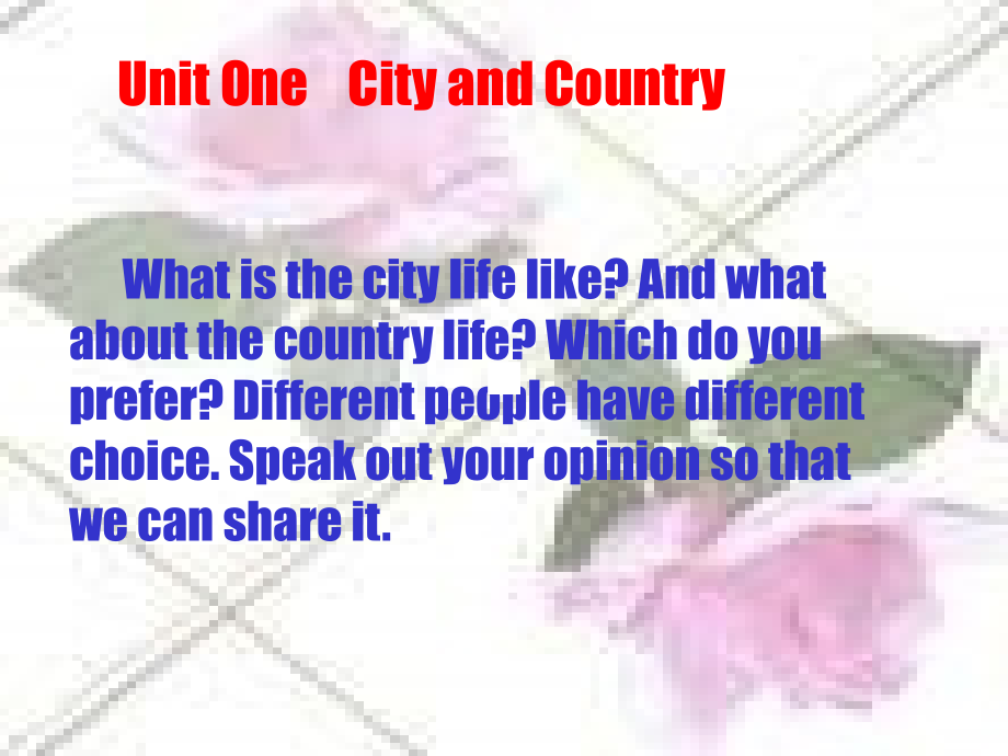 高中英语 Unit 1 Lesson4 City And Country课件 北师大版必修1 课件.ppt_第1页