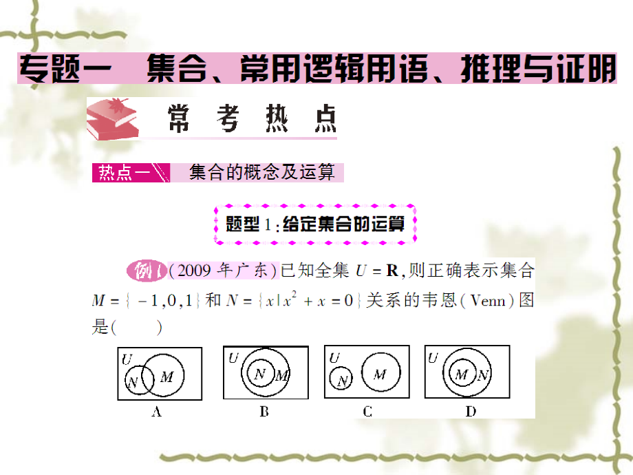 高考文科数学二轮复习专题一：集合、常用逻辑用语、推理与证明 试题.ppt_第2页