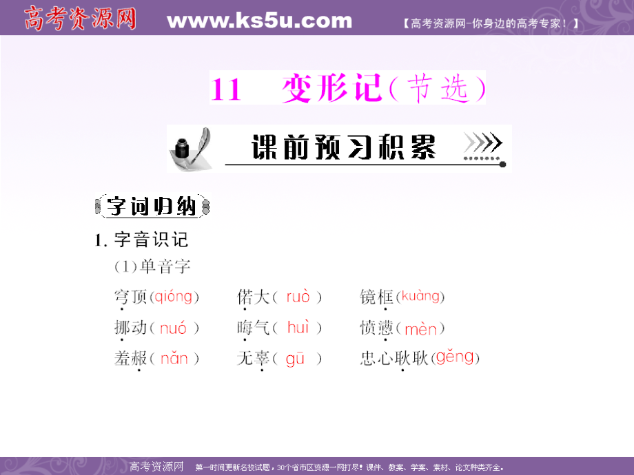 高中语文 第三单元第11课 变形记(节选)配套课件 粤教版必修4 课件.ppt_第1页