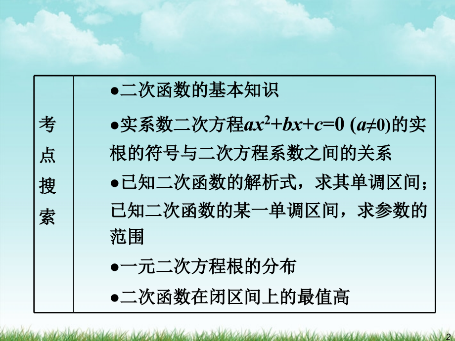 高考数学第1轮总复习 全国统编教材 2.7二次函数(第1课时)课件 理 课件.ppt_第2页