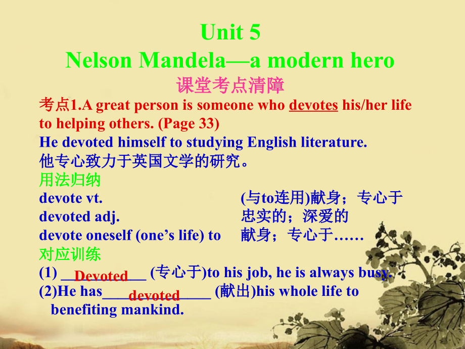 高考英语一轮复习 Unit-5 Nelson mandela--a modern hero课件 新人教版必修1 课件.ppt_第1页