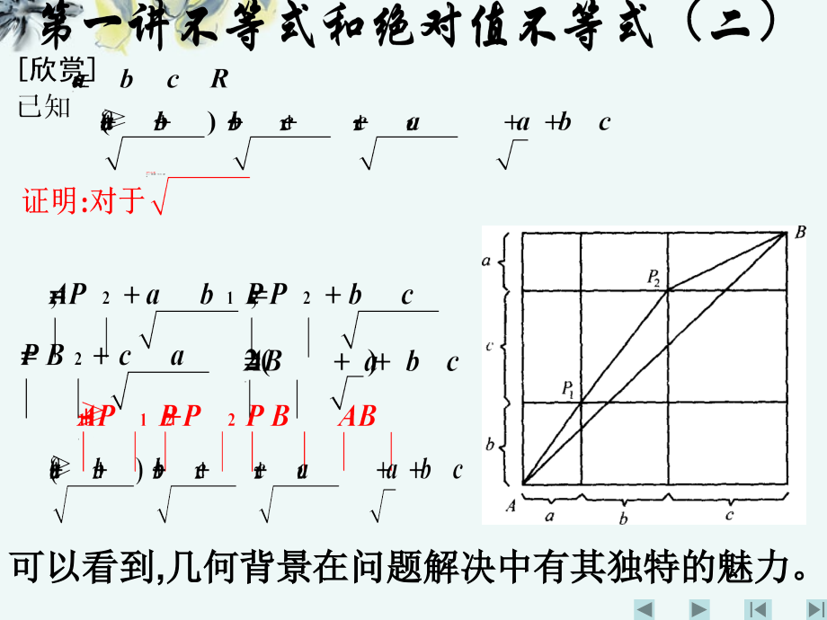 高中数学 (第一讲：不等式和绝对值不等式(二))课件 新人教A版选修4-5 课件.ppt_第1页