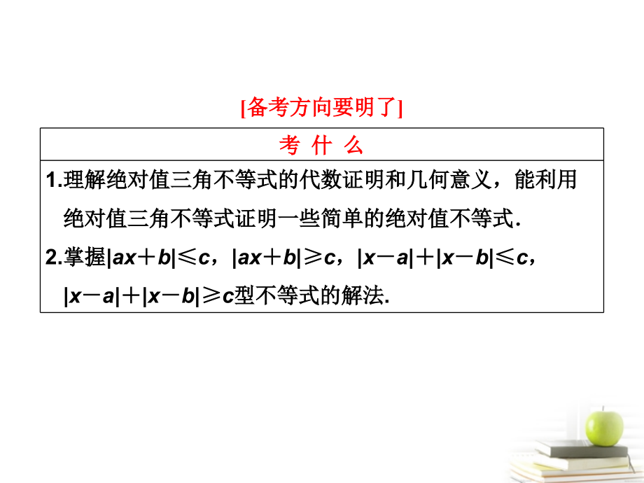 高考数学 第一节绝对值不等式课件 新人教A版选修4-5 课件.ppt_第2页