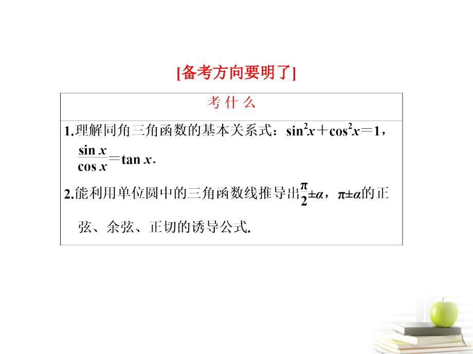高考数学 第三章第二节同角三角函数的基本关系与诱导公式课件 新人教A版 课件.ppt_第2页