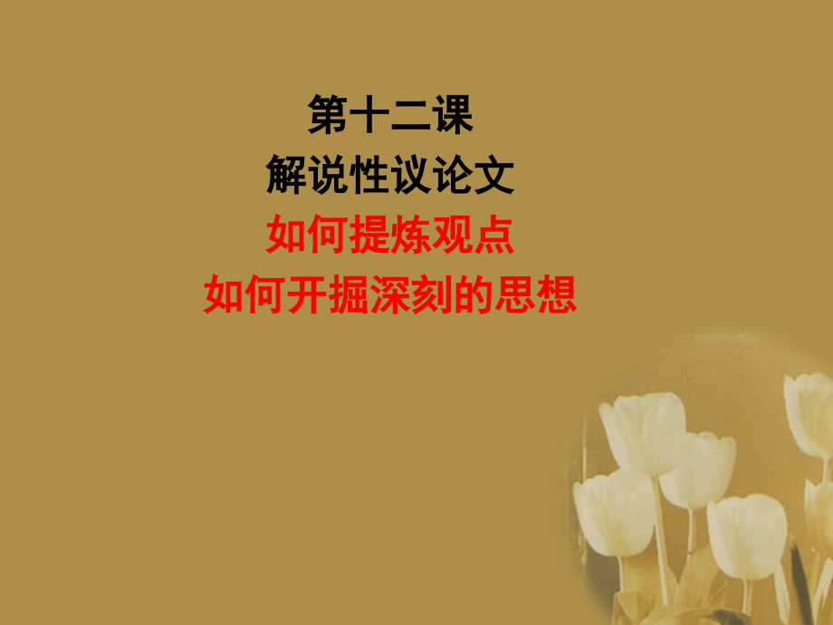 高考语文 议论文课时写作专题12 解说性议论文如何提炼观点如何开掘深刻的思想复习课件.ppt_第1页