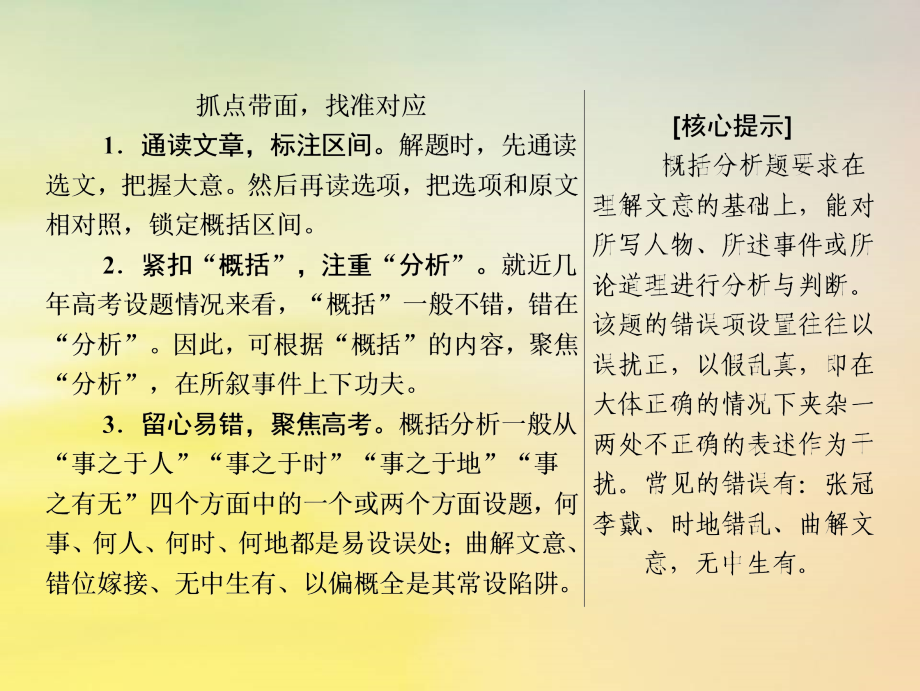 高考语文高分技巧二轮复习专题五抢分点三文言文概括分析题__抓点带面切片比对课件.ppt_第2页