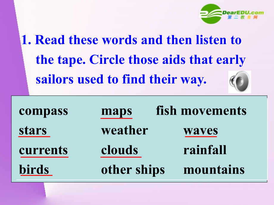 高中英语 Unit2Sailing the oceans-Listening课件 新人教选修9 课件.ppt_第2页
