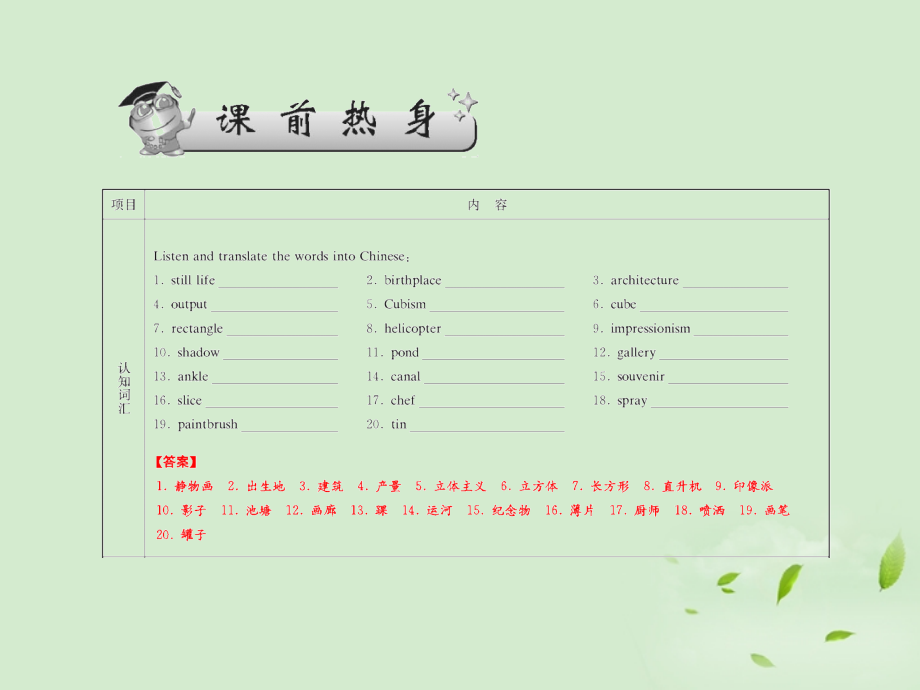 高考英语一轮复习 Unit3 The world of colours and light 牛津译林版选修8 试题.ppt_第2页