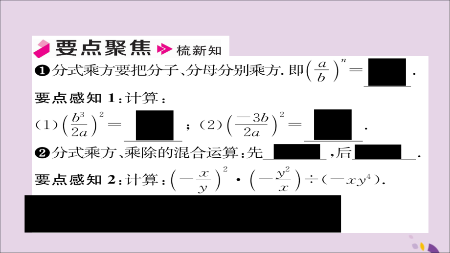 秋八年级数学上册 第十五章 分式 15.2 分式的运算 15.2.1 分式的乘除 第2课时 分式的乘方及乘除混合运算课件 (新版)新人教版 课件.ppt_第2页