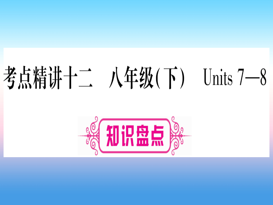 甘肃省中考英语 第一篇 教材系统复习 考点精讲12 八下 Units 7 8课件 (新版)冀教版 课件.ppt_第1页