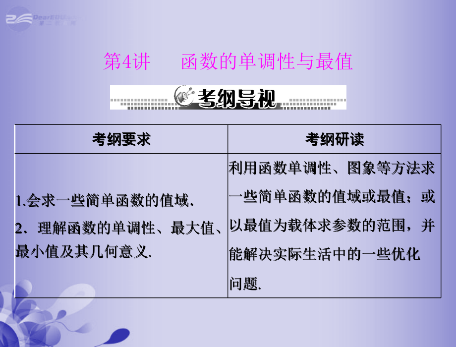 高三数学 第二章 第4讲 函数的单调性与最值复习课件 新人教A版课件.ppt_第1页