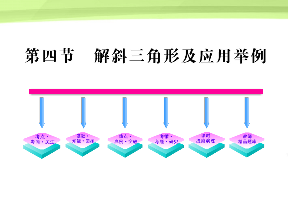 高三数学一轮复习 5.4 解斜三角形及应用举例课件 理 大纲版人教版 课件.ppt_第1页