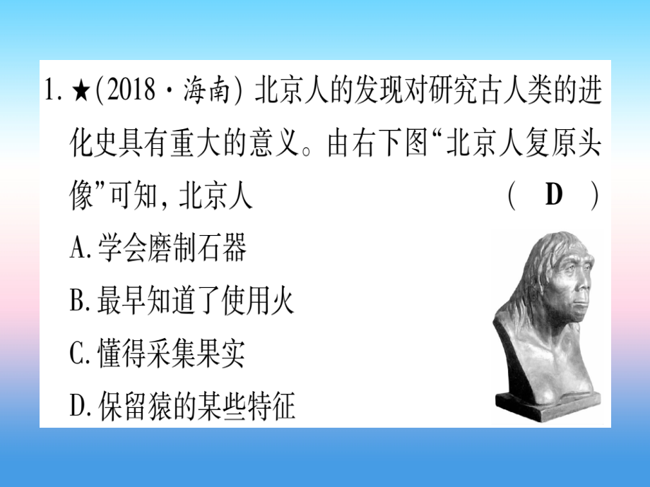 (甘肃专用)中考历史总复习 第一篇 考点系统复习 板块一 中国古代史 主题一 中国境内人类的活动(精练)课件.ppt_第2页