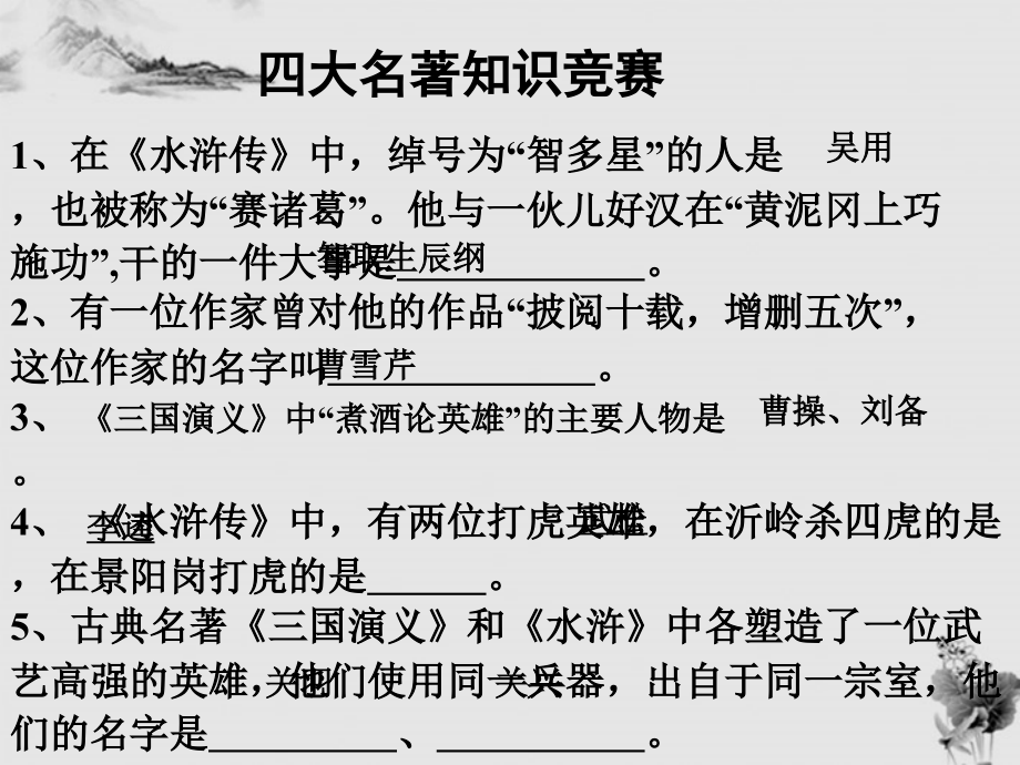 11—12年高三语文四大名著知识竞赛 课件.ppt_第1页