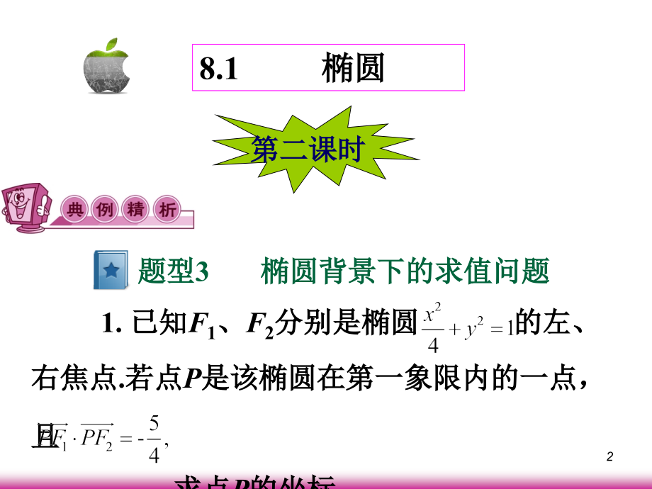 高考数学第一轮总复习8.1椭圆(第2课时)课件 文 (广西专版) 课件.ppt_第2页