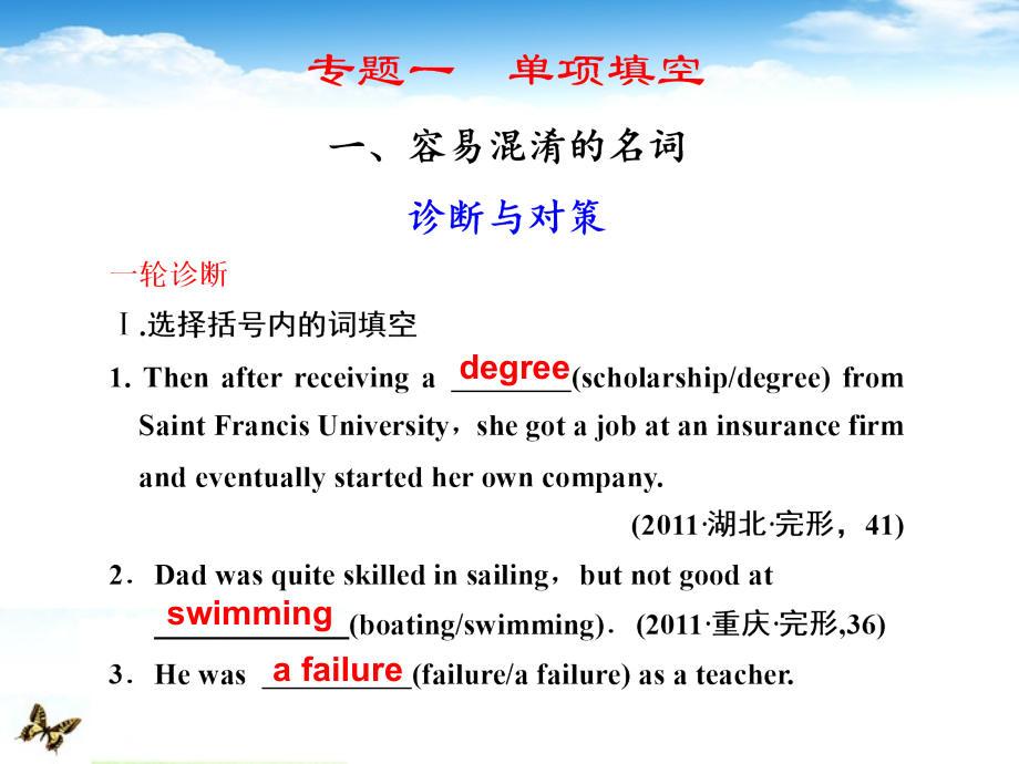 高考英语二轮 专题复习与增分策略 单项填空1 容易混淆的名词课件.ppt_第1页