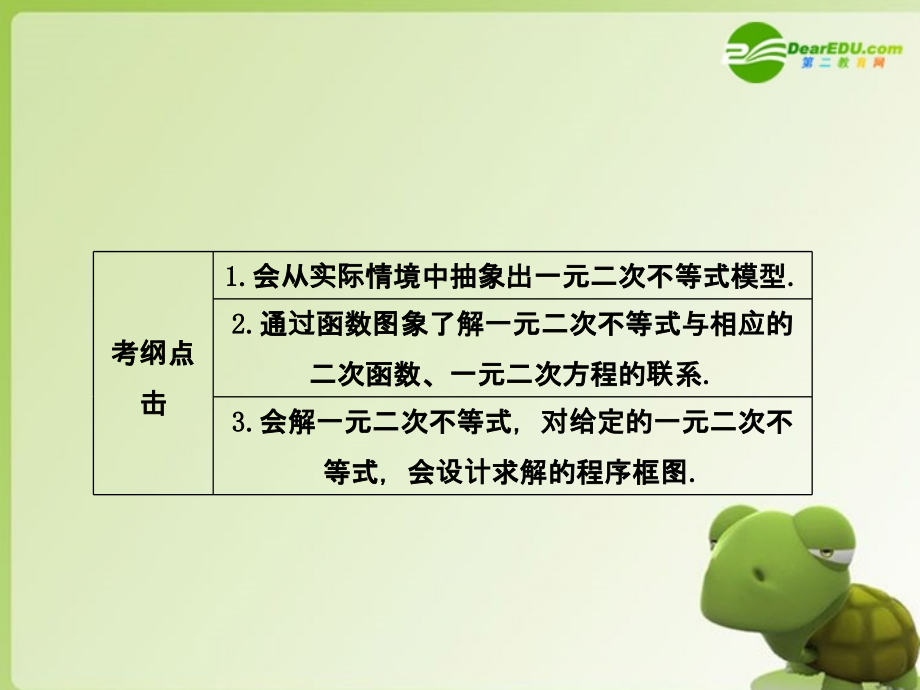 龙门高三数学 第四篇 第七节 一元二次不等式自主复习课件(理) 北师大版 课件.ppt_第2页