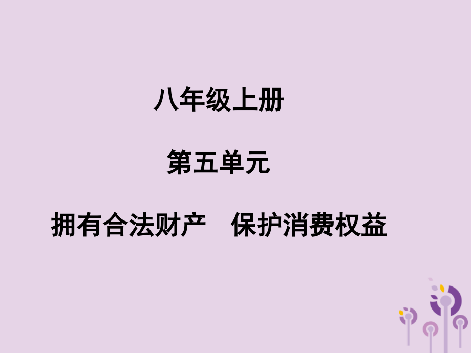 中考道德与法治总复习 八上 第五单元 拥有合法财产 保护消费权益课件.pptx_第1页