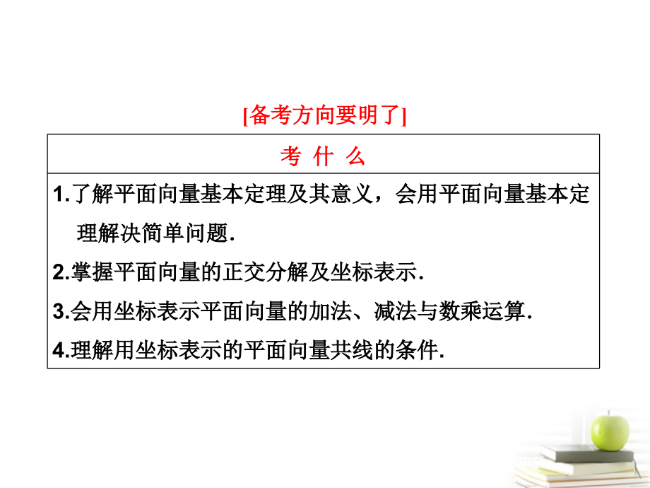 高考数学 第四章第二节平面向量的基本定理及坐标表示课件 新人教A版 课件.ppt_第2页