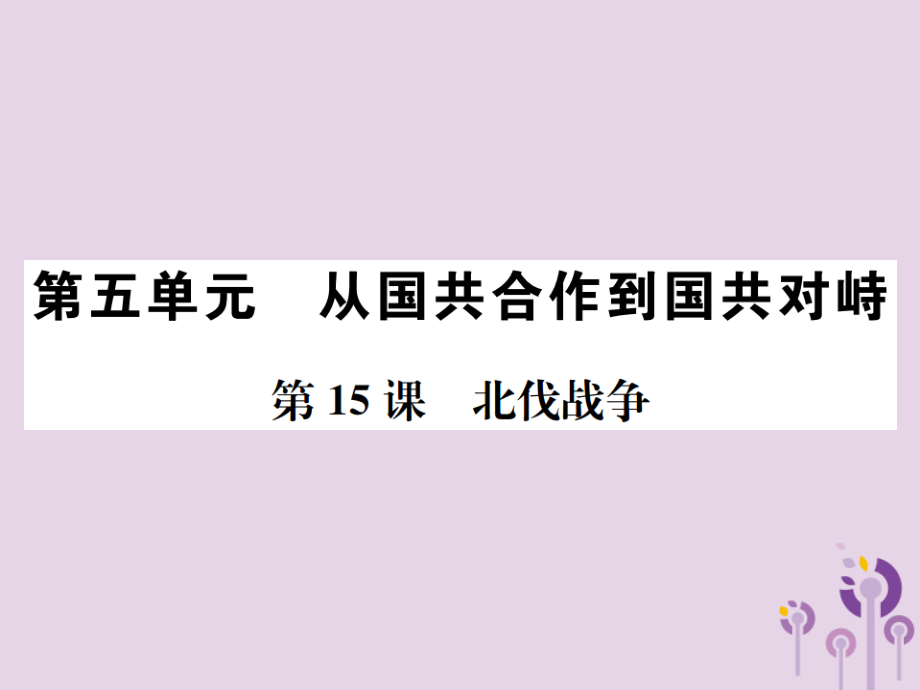 (河南专版)八年级历史上册 第五单元 从国共合作到国共对峙 第15课 北伐战争课件 新人教版 课件.ppt_第1页