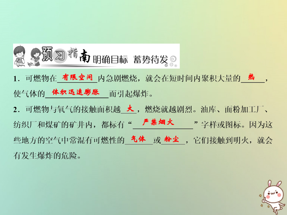 九年级化学上册 第7单元 燃料及其利用 课题1 燃烧和灭火 第2课时 易燃物和易爆物的安全知识作业课件 (新版)新人教版 课件.ppt_第2页