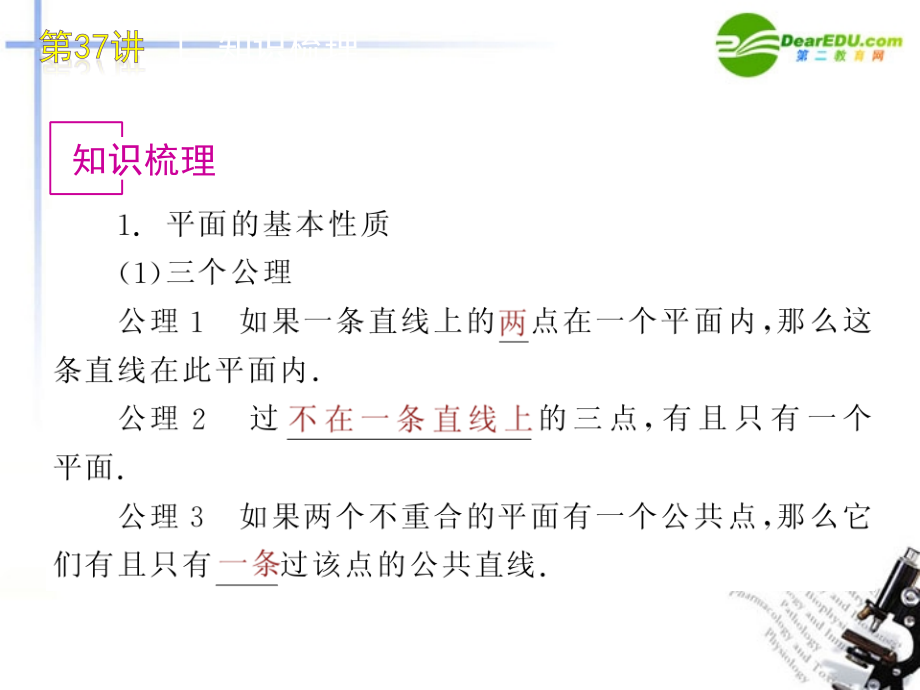 高三数学 第37讲 平面的基本性质复习课件 文 北师大版 课件.ppt_第2页
