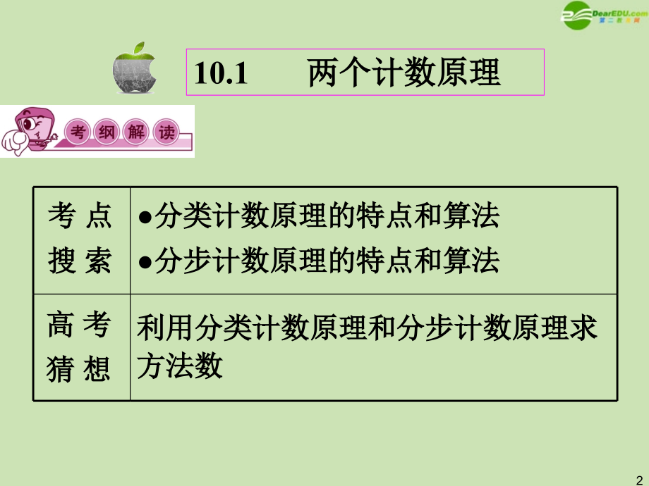 高三数学第一轮总复习 10.1 两个计数原理课件.ppt_第2页