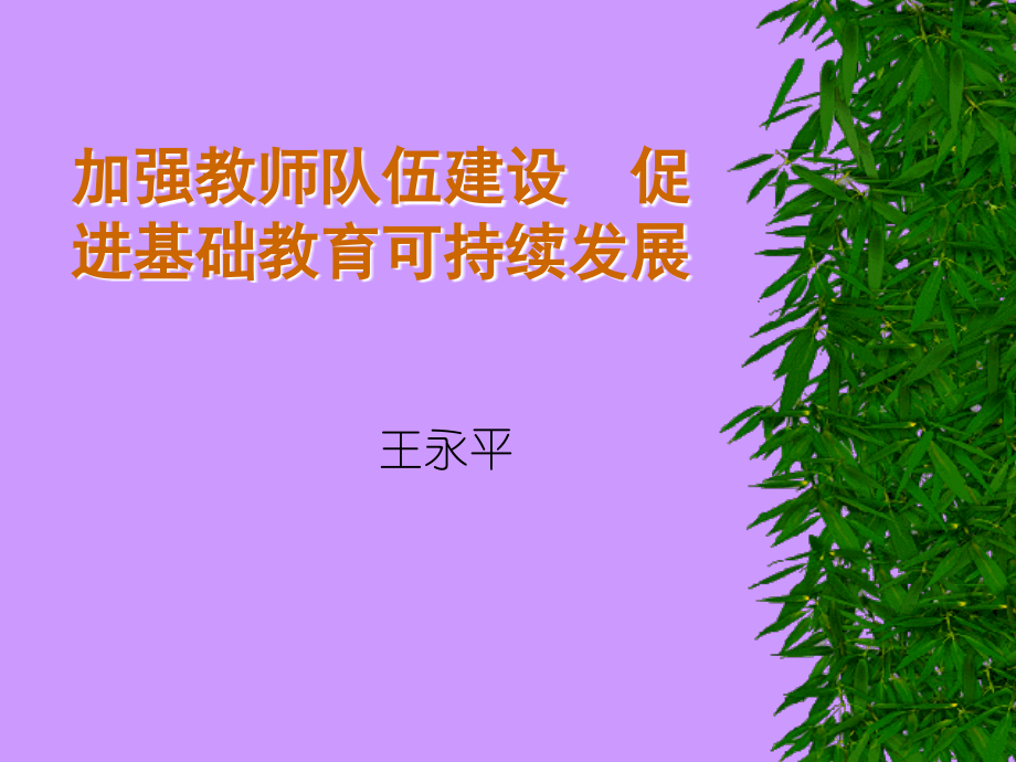 加强教师队伍建设 促进基础教育可持续发展.ppt_第1页