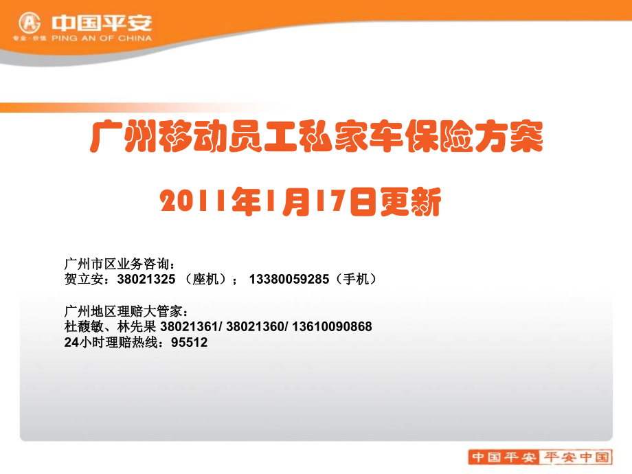 (新增车行服务版)平安保险移动员工私家车电销方案.ppt_第1页