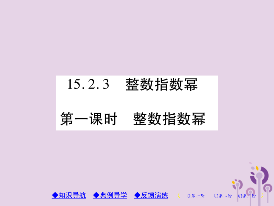 秋八年级数学上册 15(分式)15.2 分式的运算 15.2.3 整数指数幂 第1课时 整数指数幂习题课件 (新版)新人教版 课件.pptx_第1页