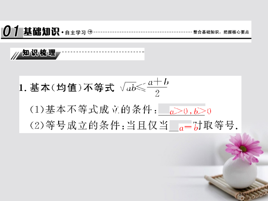 高考数学总复习7.4基本均值不等式及其应用市赛课公开课一等奖省名师优质课获奖PPT课件.pptx_第2页