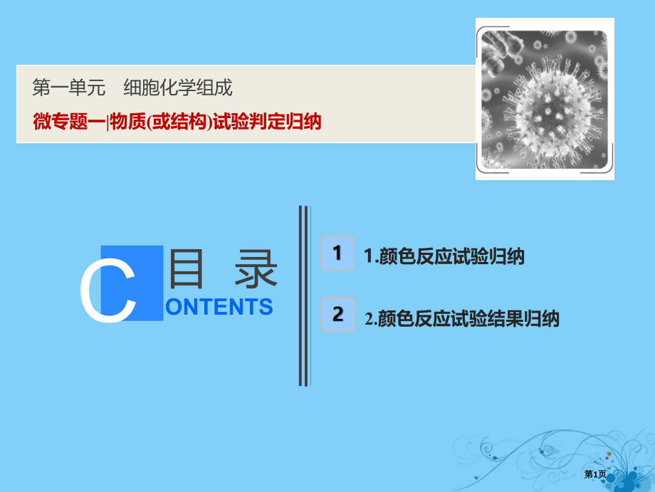 高考生物复习第一单元细胞的化学组成微专题一物质或结构的实验鉴定归纳全国公开课一等奖百校联赛示范课赛课.pptx_第1页