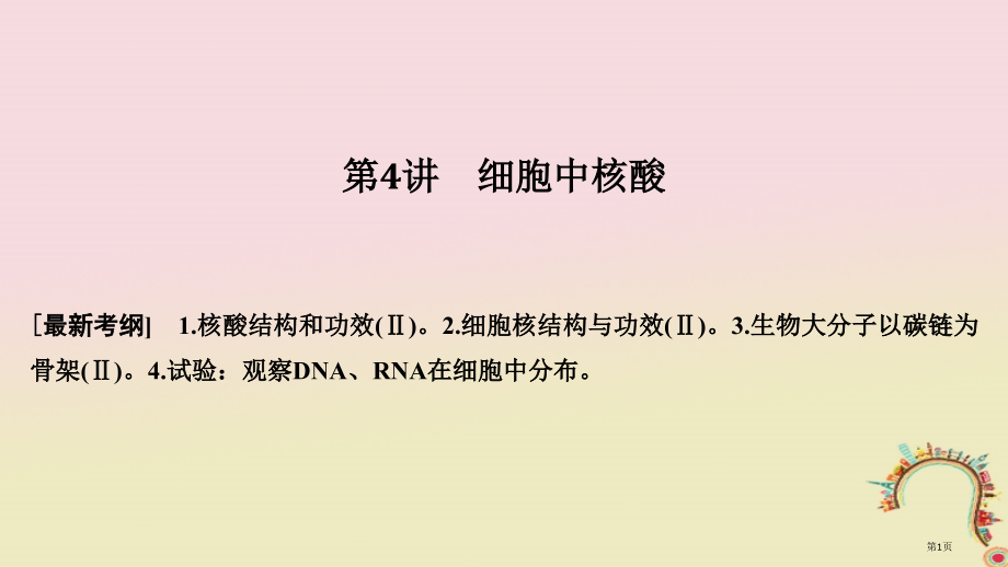 高考生物复习第二单元细胞的自我保障第4讲细胞中的核酸创新备考全国公开课一等奖百校联赛示范课赛课特等奖.pptx_第1页