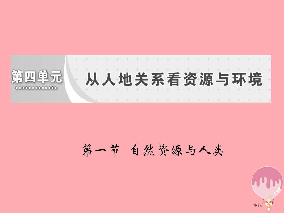 高中地理第四单元从人地关系看资源与环境第一节自然资源与人类省公开课一等奖新名师优质课获奖课件.pptx_第1页