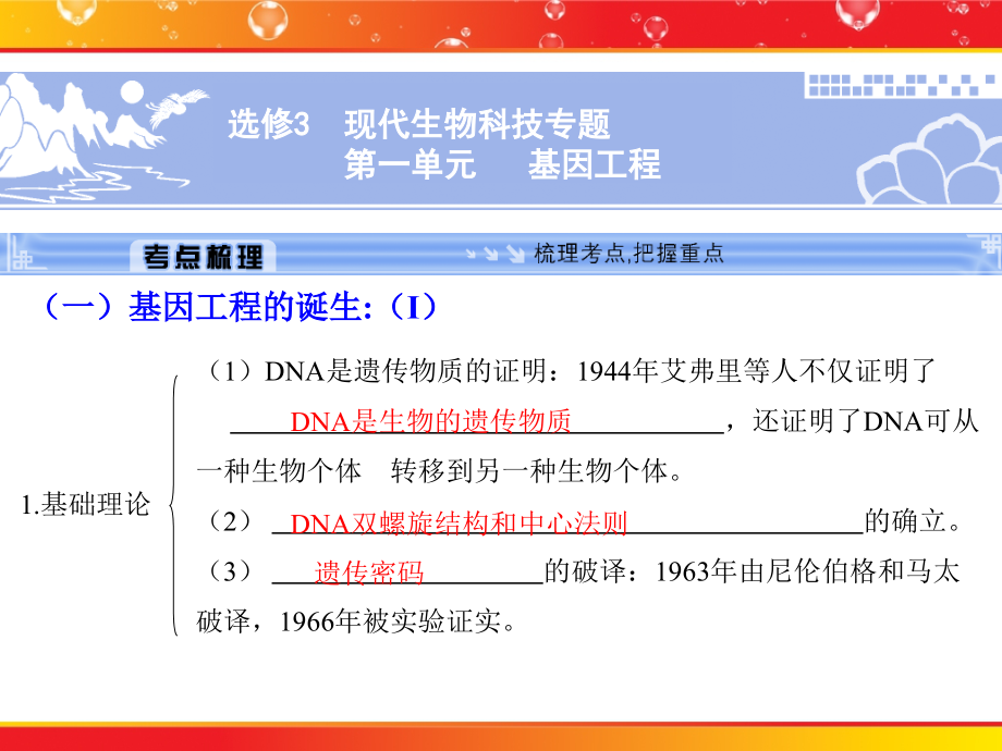 名师面对面高考生物一轮复习：选修3第一单元--基因工程.ppt_第1页