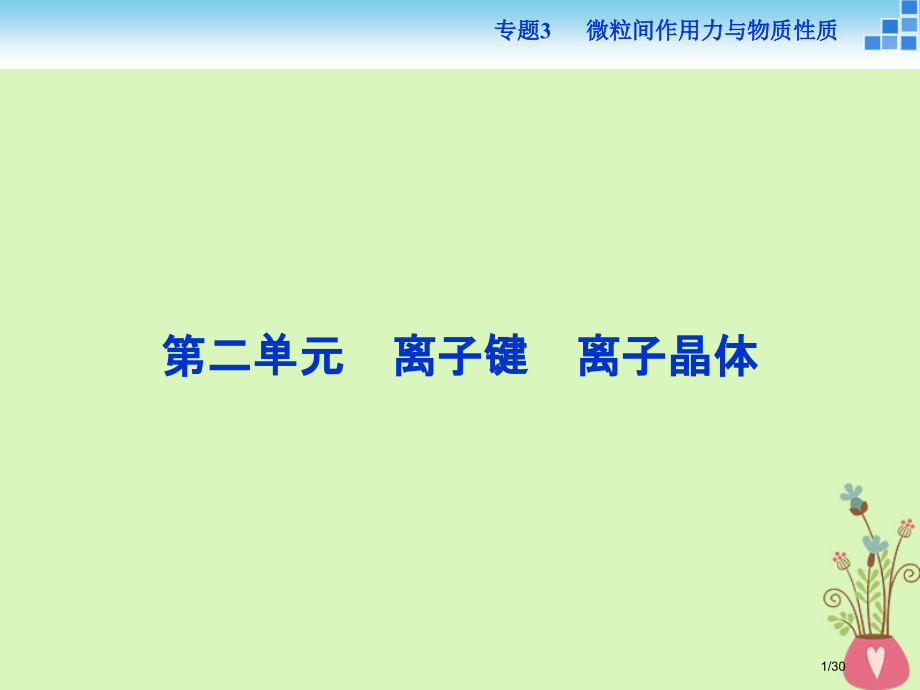 高中化学专题3微粒间作用力与物质性质第二单元离子键离子晶体省公开课一等奖新名师优质课获奖课件.pptx_第1页