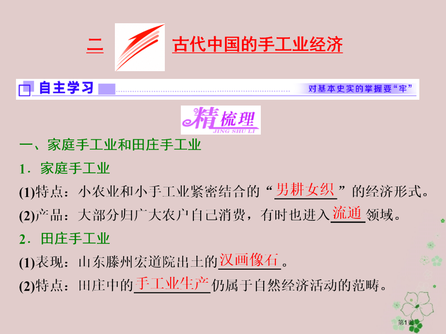 高中历史专题一古代中国经济的基本结构与特点二古代中国的手工业经济省公开课一等奖新名师优质课获奖.pptx_第1页