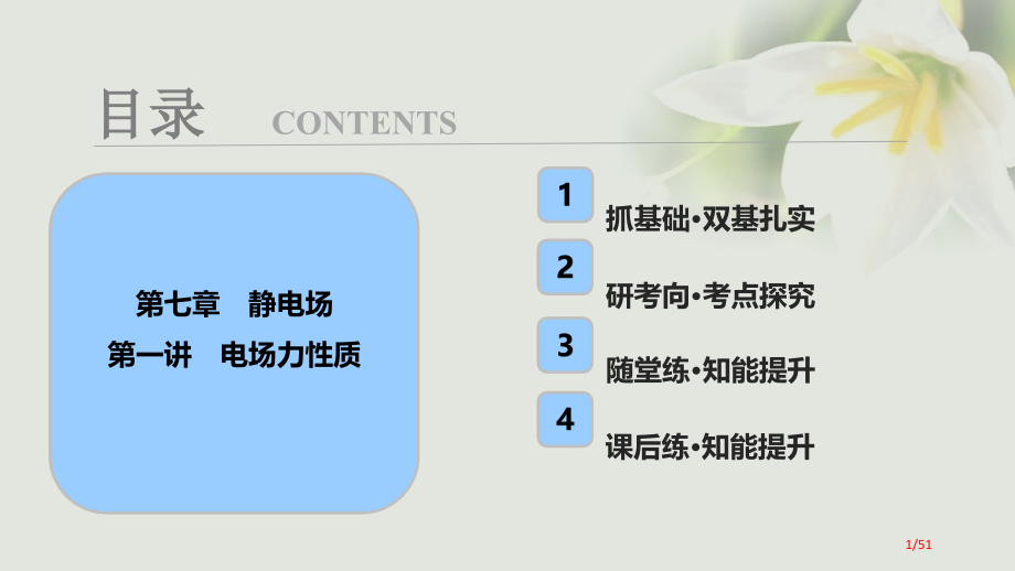 高考物理复习第七章静电场第一讲电场力的性质市赛课公开课一等奖省名师优质课获奖课件.pptx_第1页