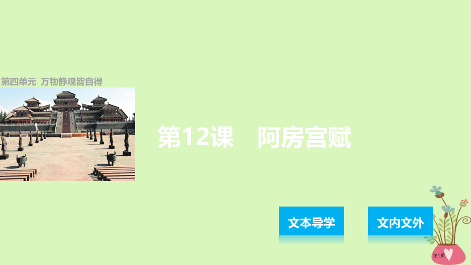 高中语文第四单元万物静观皆自得第12课阿房宫赋省公开课一等奖新名师优质课获奖课件.pptx_第1页