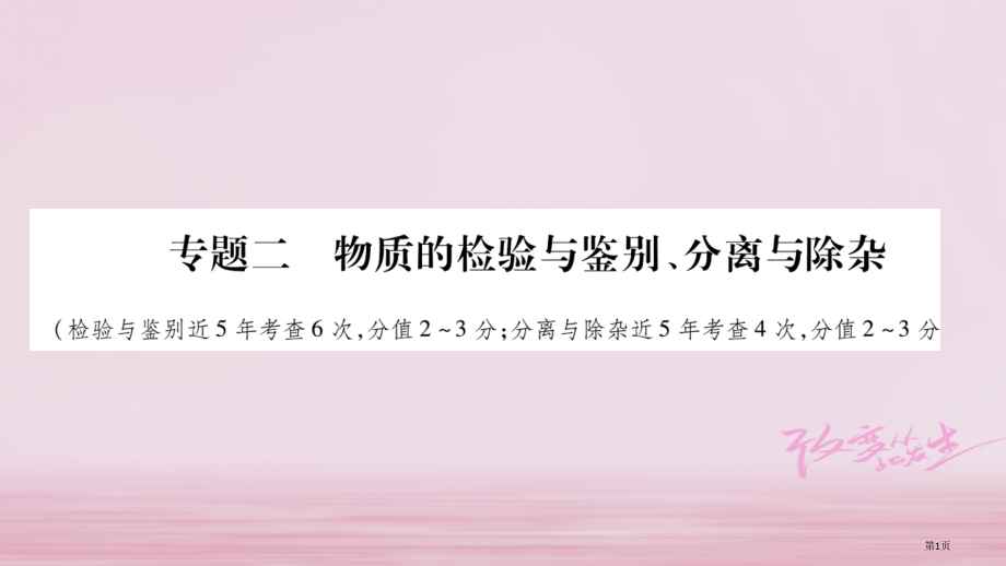 中考化学总复习题型专题突破专题2物质的检验与鉴别分离与除杂市赛课公开课一等奖省名师优质课获奖课.pptx_第1页