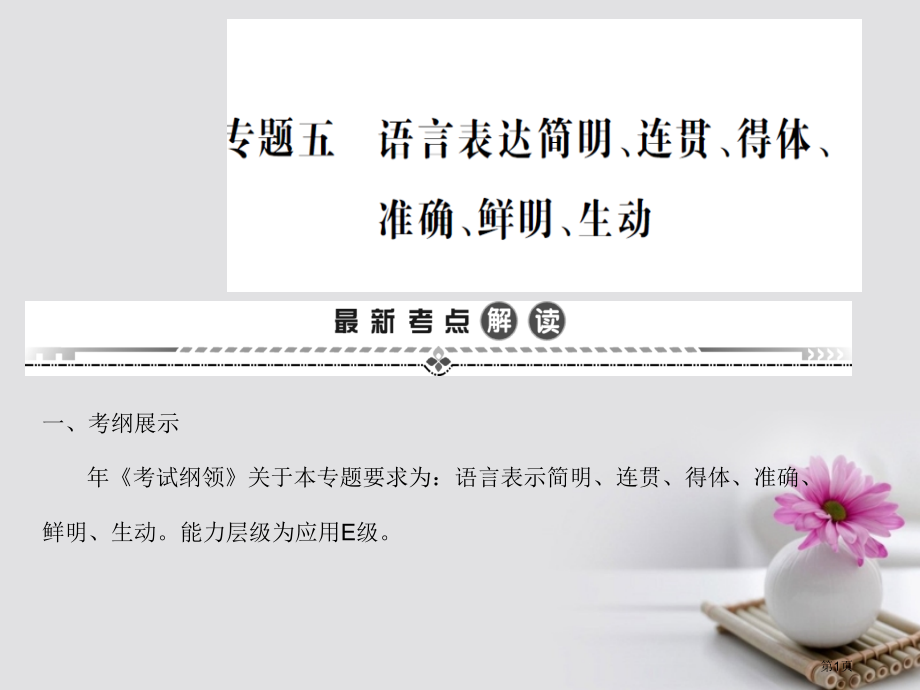 高考语文一轮复习专题五语言表达简明连贯得体准确市赛课公开课一等奖省名师优质课获奖课件.pptx_第1页