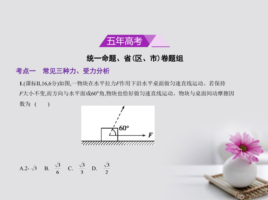 高考物理总复习必考部分专题二相互作用习题市赛课公开课一等奖省名师优质课获奖PPT课件.pptx_第2页