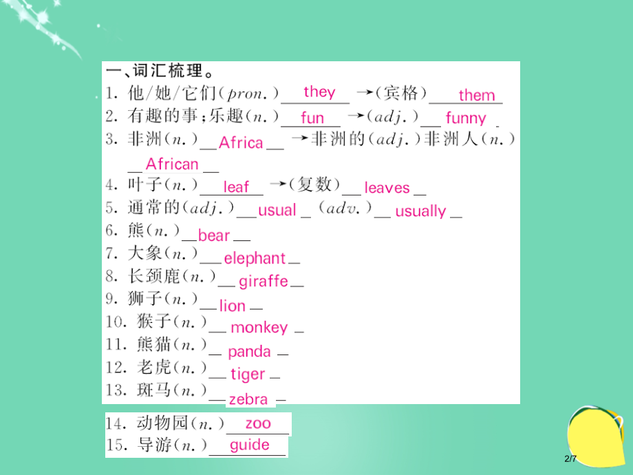 七年级英语上册-Module-6-A-trip-to-the-zoo基础梳理全国公开课一等奖百校联赛.pptx_第2页