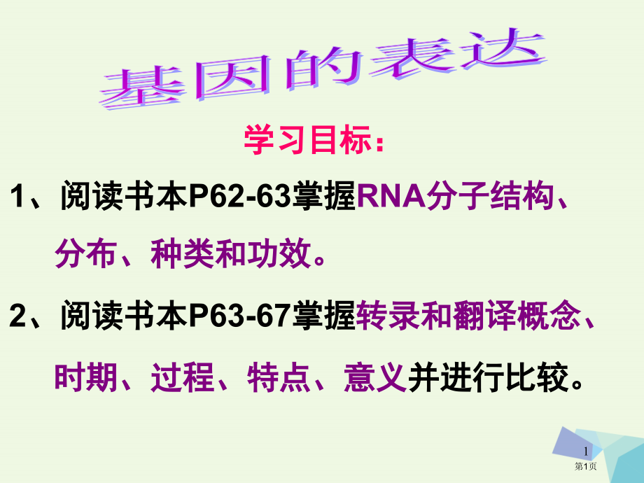 高中生物第4章基因的表达省公开课一等奖新名师优质课获奖PPT课件.pptx_第1页