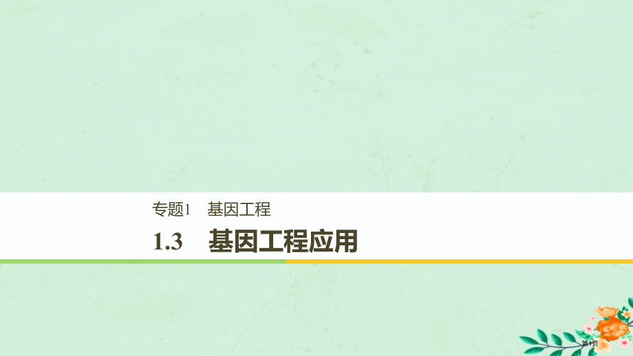 高中生物专题1基因工程1.3基因工程的应用市赛课公开课一等奖省名师优质课获奖PPT课件.pptx_第1页