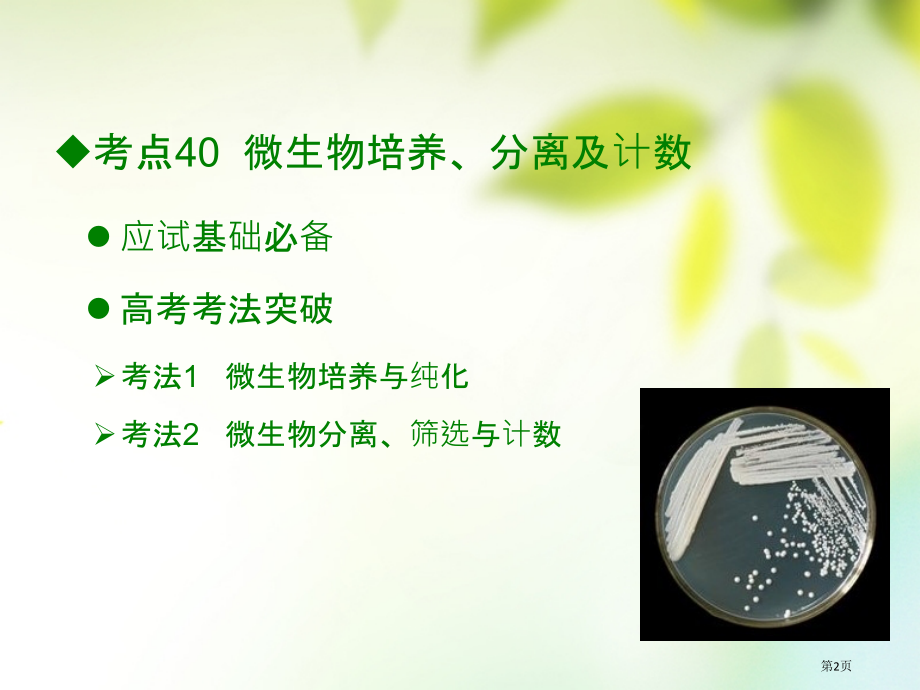 高考生物总复习第十五章微生物的培养与应用全国公开课一等奖百校联赛示范课赛课特等奖PPT课件.pptx_第2页