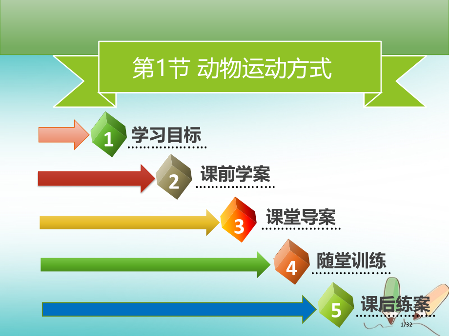 八年级生物上册第五单元第15章第1节动物的运动方式习题省公开课一等奖新名师优质课获奖PPT课件.pptx_第1页