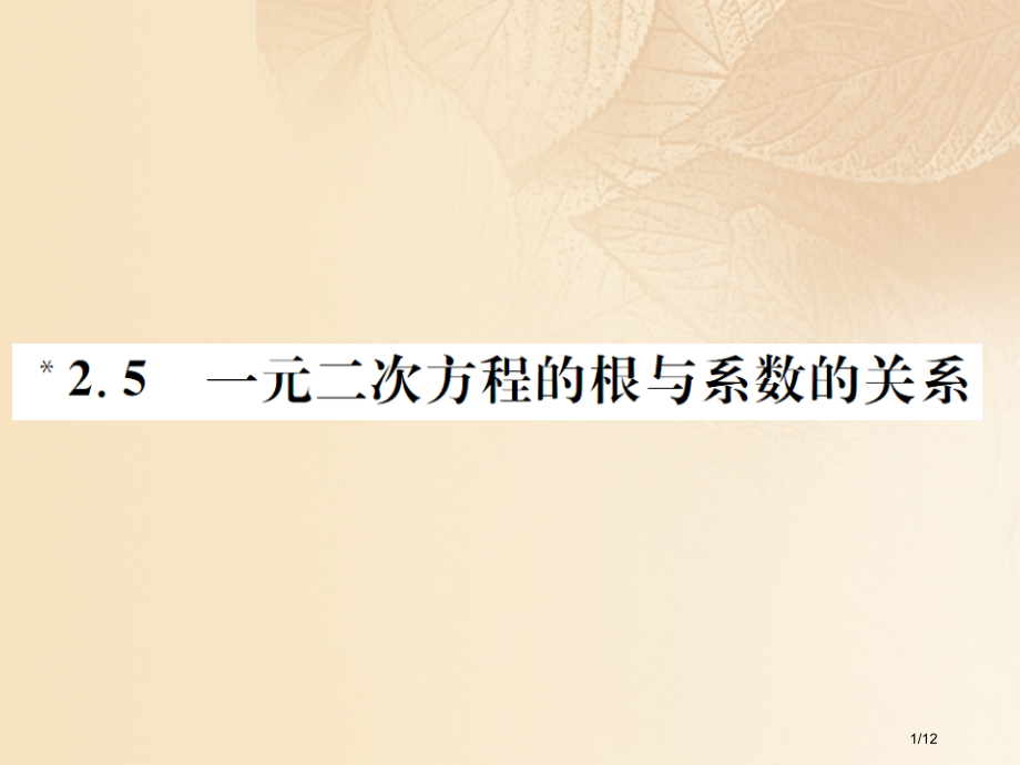 九年级数学上册2.5一元二次方程的根与系数的关系全国公开课一等奖百校联赛微课赛课特等奖PPT课件.pptx_第1页